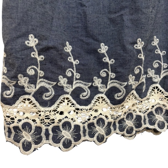 Denim Chambray Embroidered Off Shoulder Dress - Picture 4 of 5